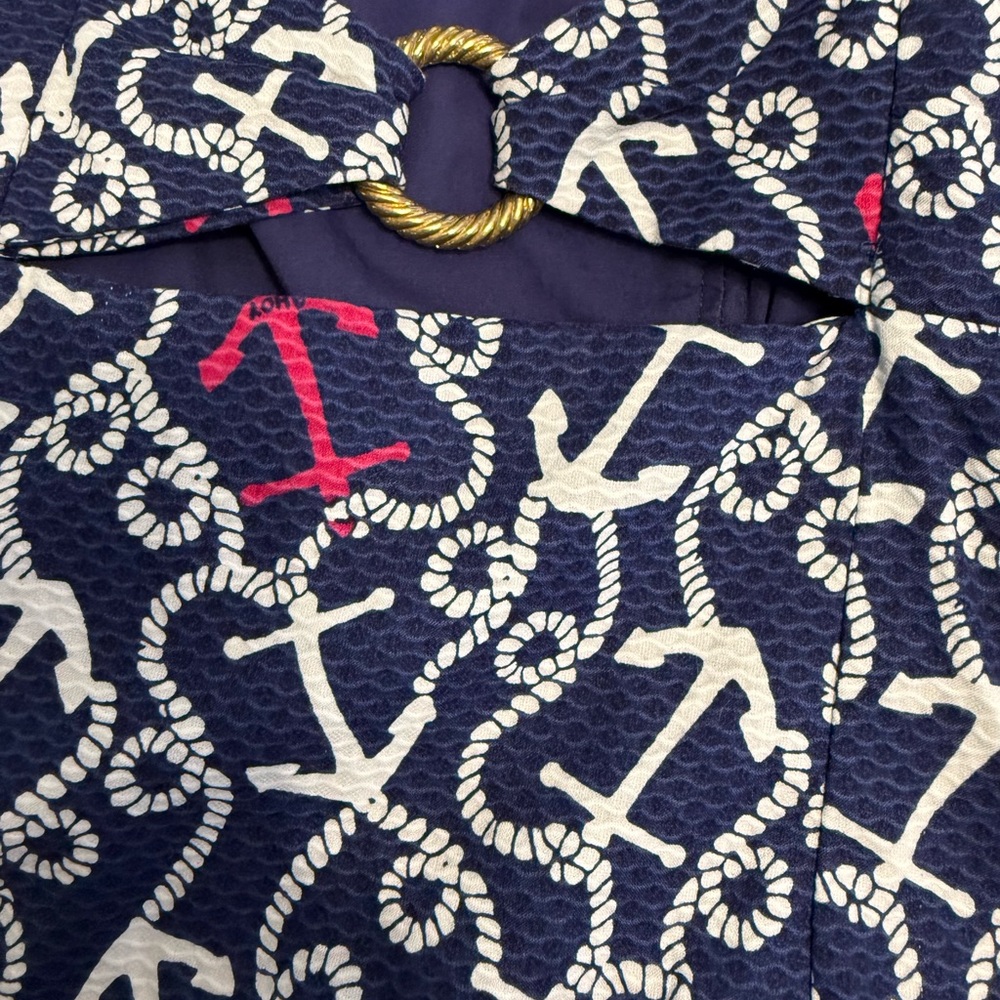 Lilly Pulitzer Strapless Dress in Navy and White with Anchor design. - Picture 8 of 8
